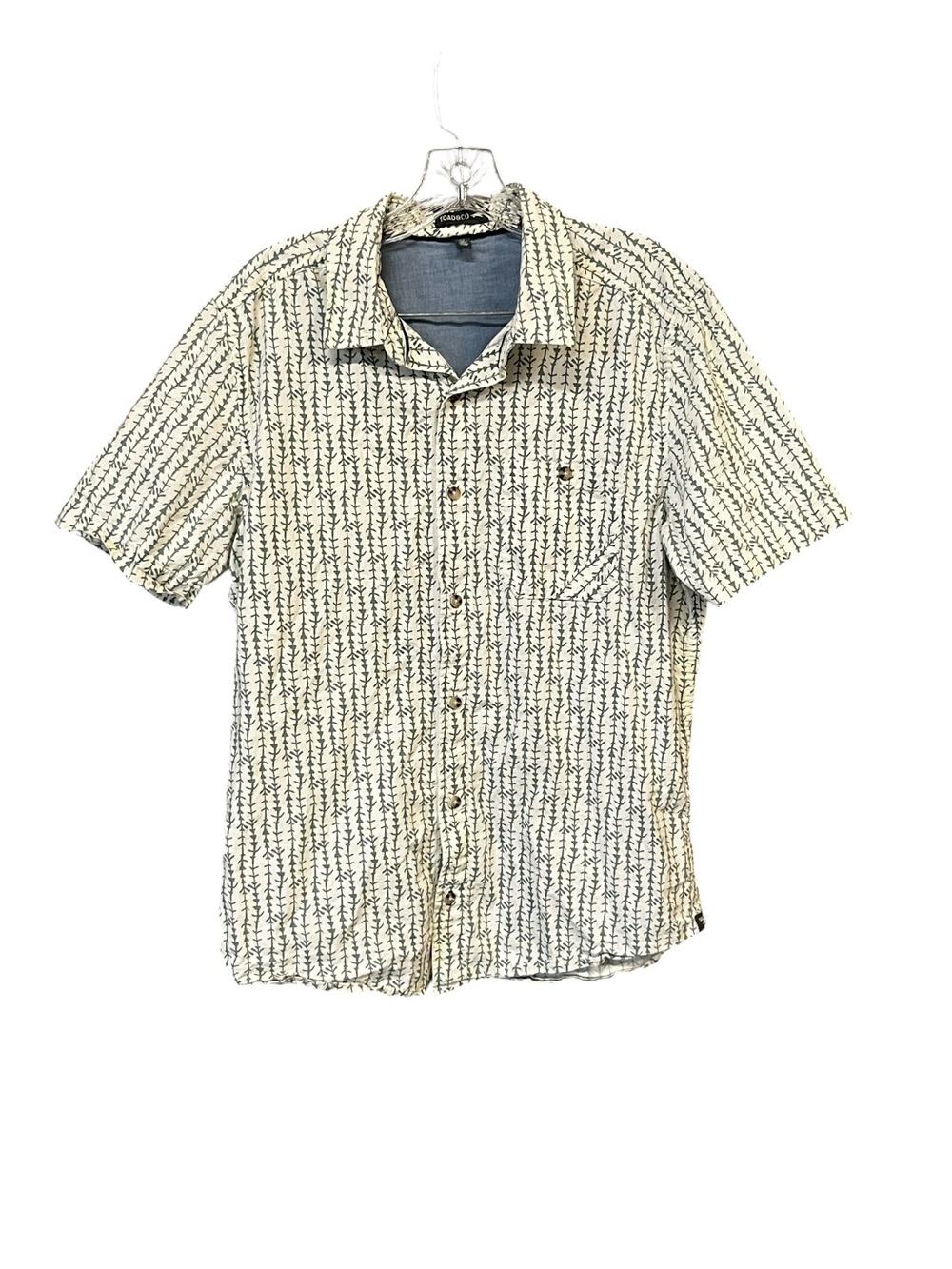 Toad&Co Shirt Men’s M Organic Cotton Camp Button Up Cream Green Print - Picture 8 of 8